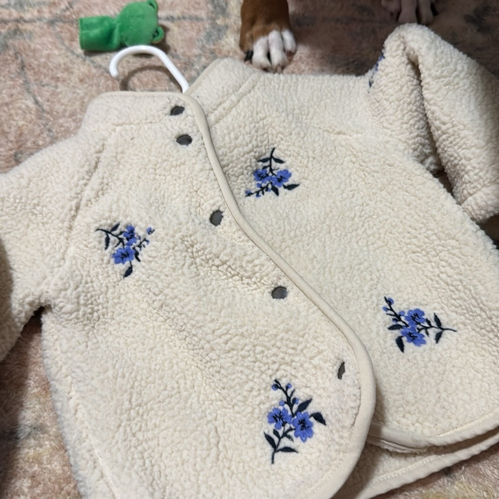 Old Navy Cream Jacket with Blue Floral Embroidery